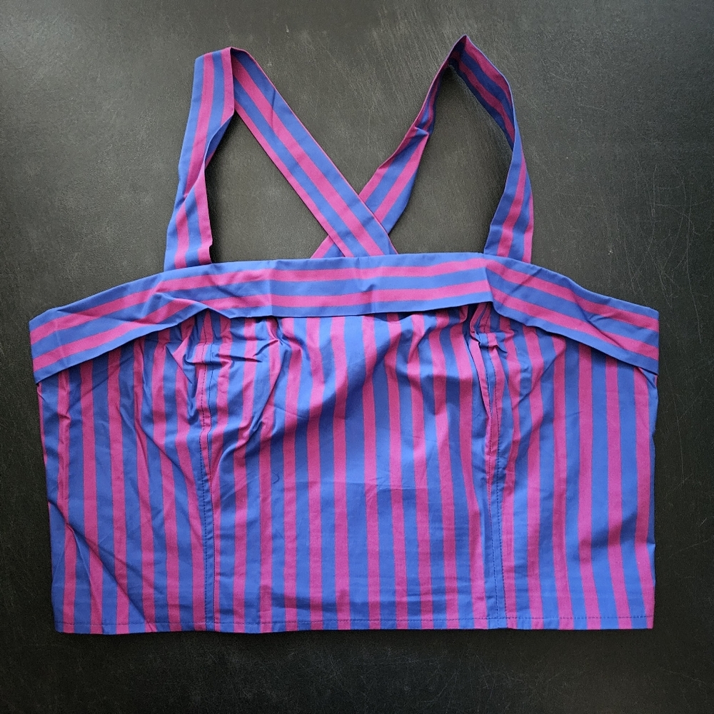 NWT - Banana Republic Purple Stripe Cotton  Cross-Back Cropped Top - Size L - Picture 7 of 13